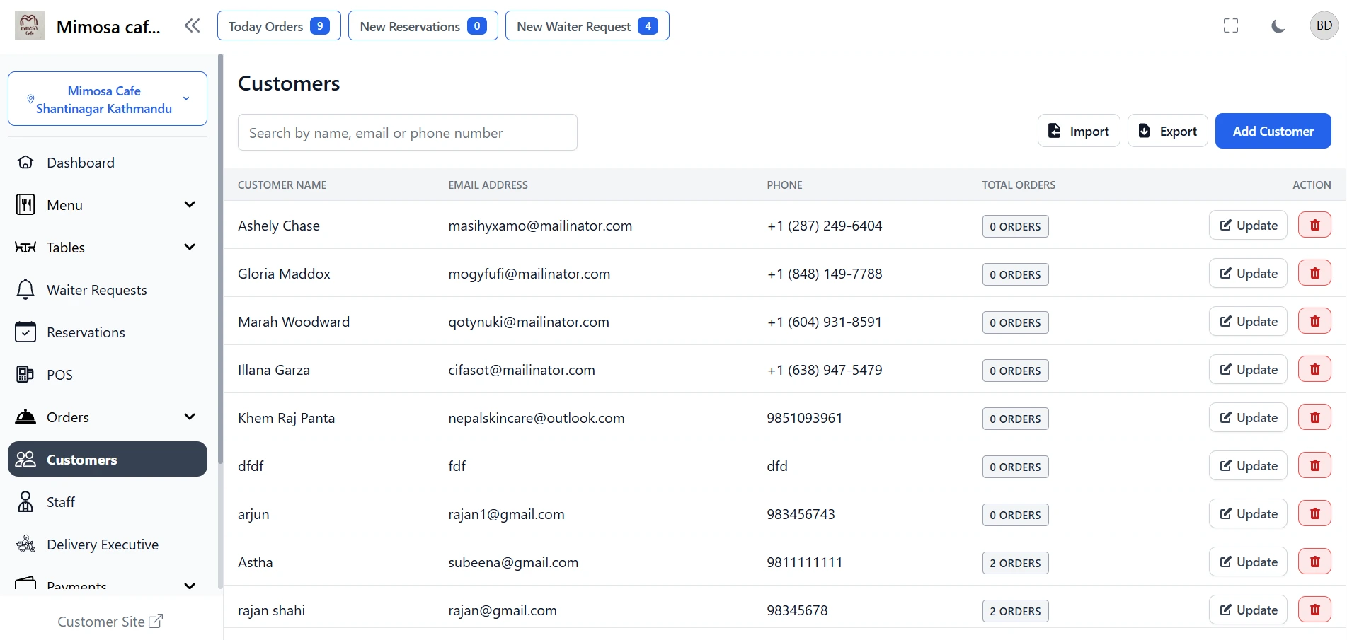 Customers for Nepal Restaurant Management Software