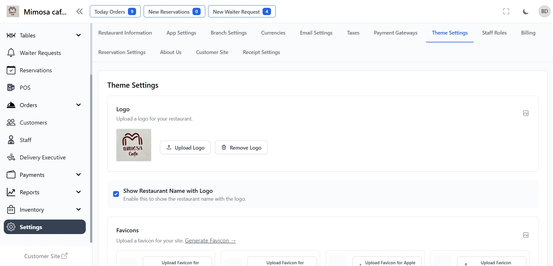 Settings for Nepal Restaurant Management Software